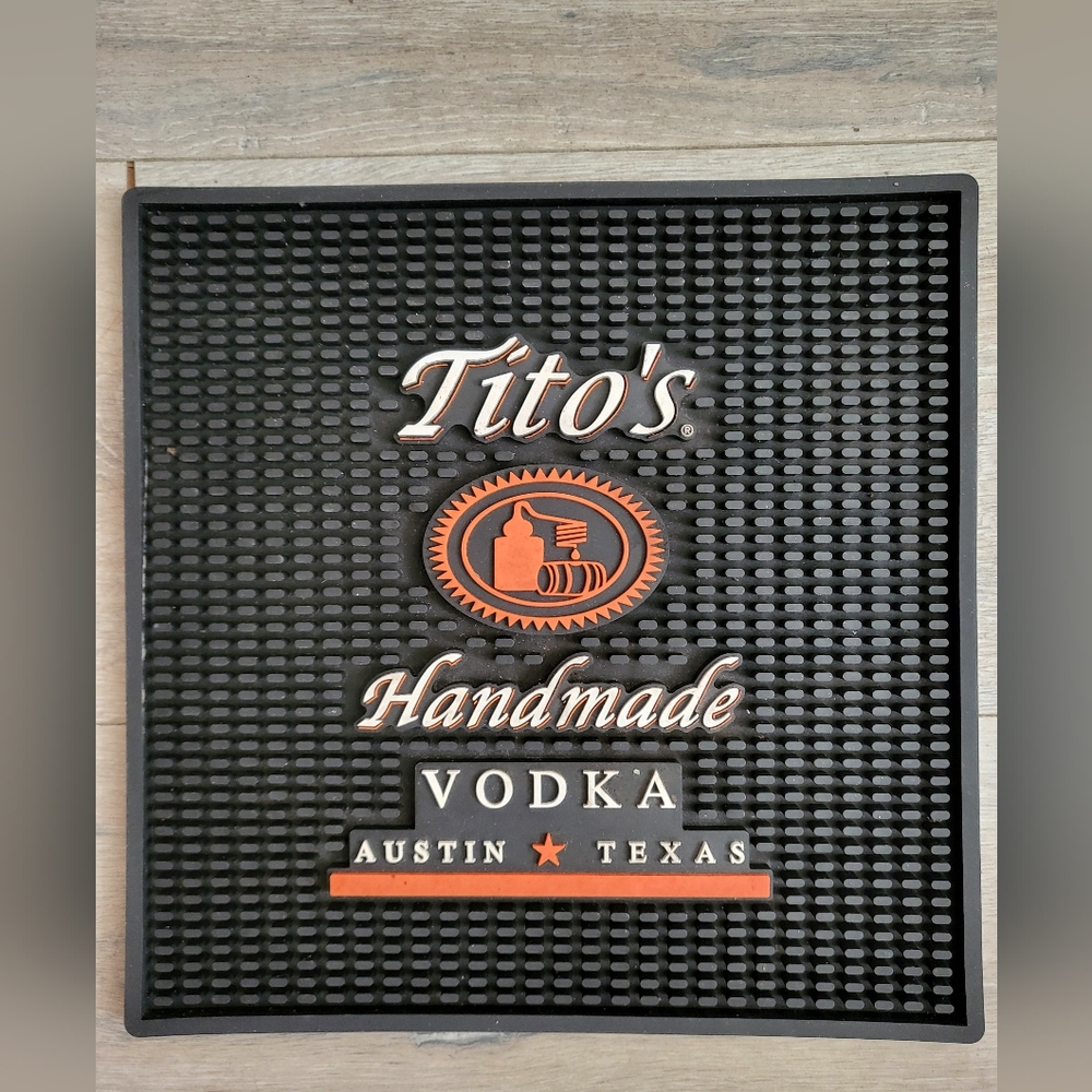 Tito's Handmade Vodka Black Rubber Bar Mat 11.75 in.X11.75in.